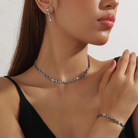 Zircon Necklace Earrings And Bracelet Setthree-piece Set