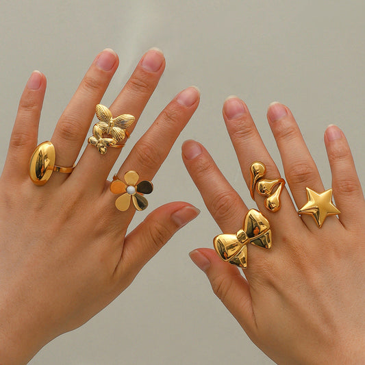 Five Petal Flower Bow Ring