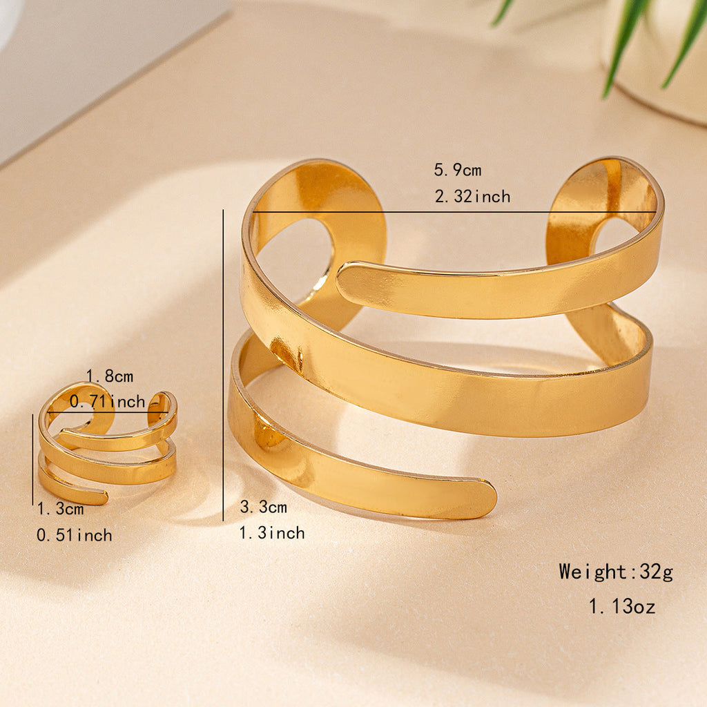 Geometric Hollow-out Bracelet & Ring