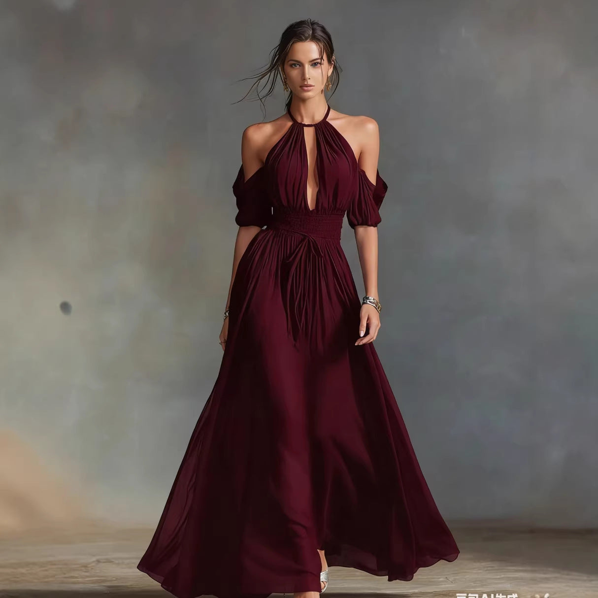 Solid-Colored Halter Maxi Dress