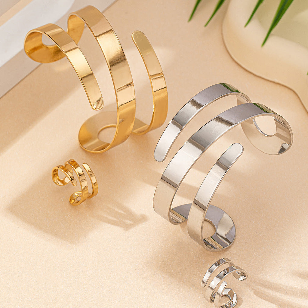 Geometric Hollow-out Bracelet & Ring