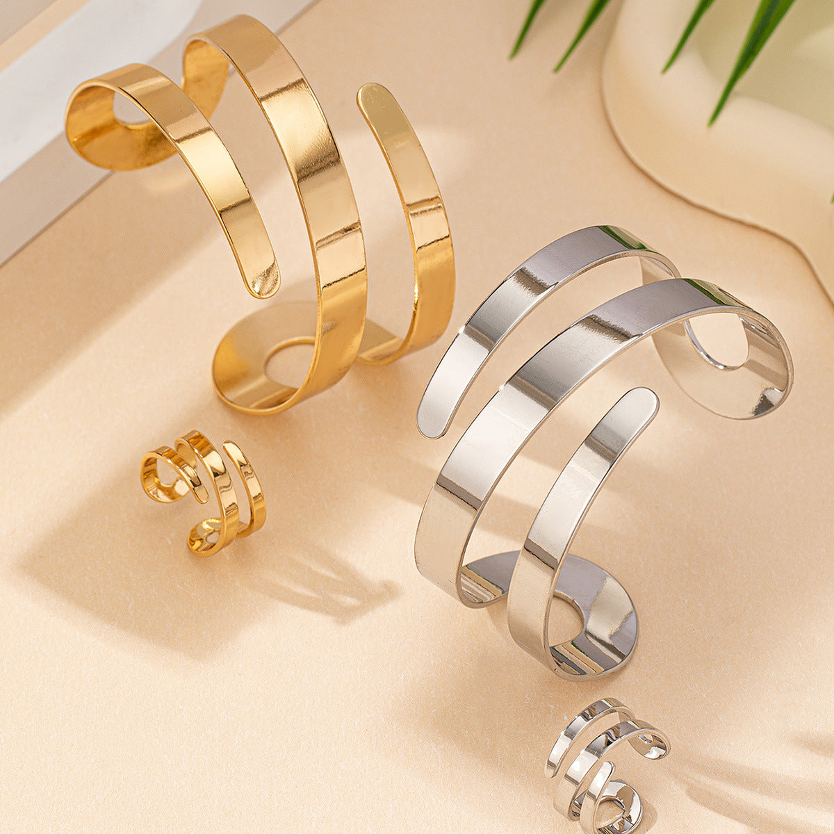 Geometric Hollow-out Bracelet & Ring