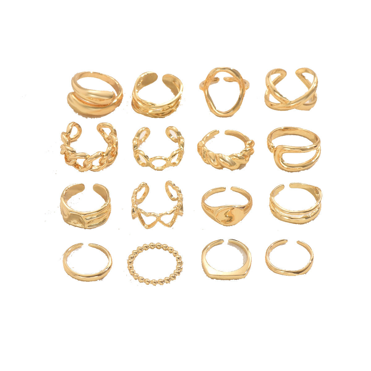 Cross-Border European American Light Luxury Jewelry Set For Women, Niche Unique Heart Adjustable Open Rings, Versatile Premium Stackable Hand Jewelry