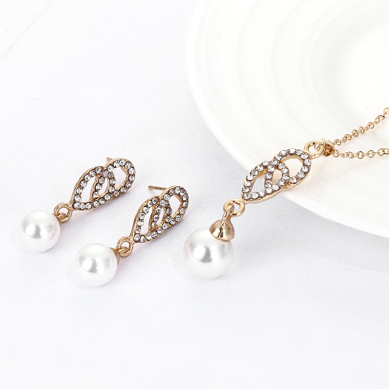 Double ring pearl necklace set