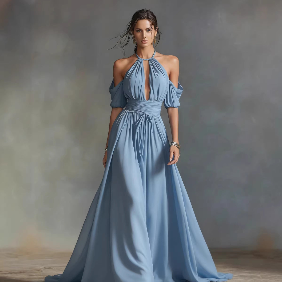 Solid-Colored Halter Maxi Dress