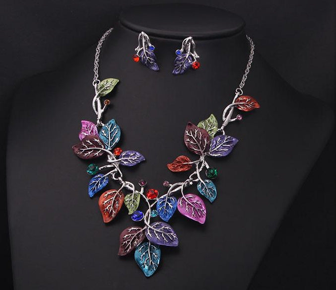 Color leaves, short clavicle necklace Set