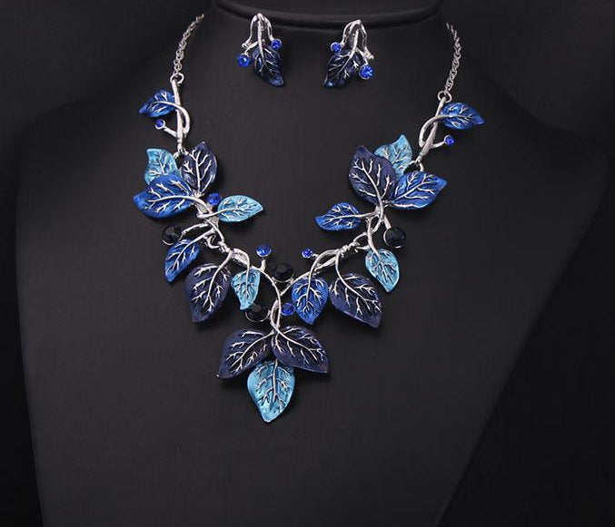 Color leaves, short clavicle necklace Set