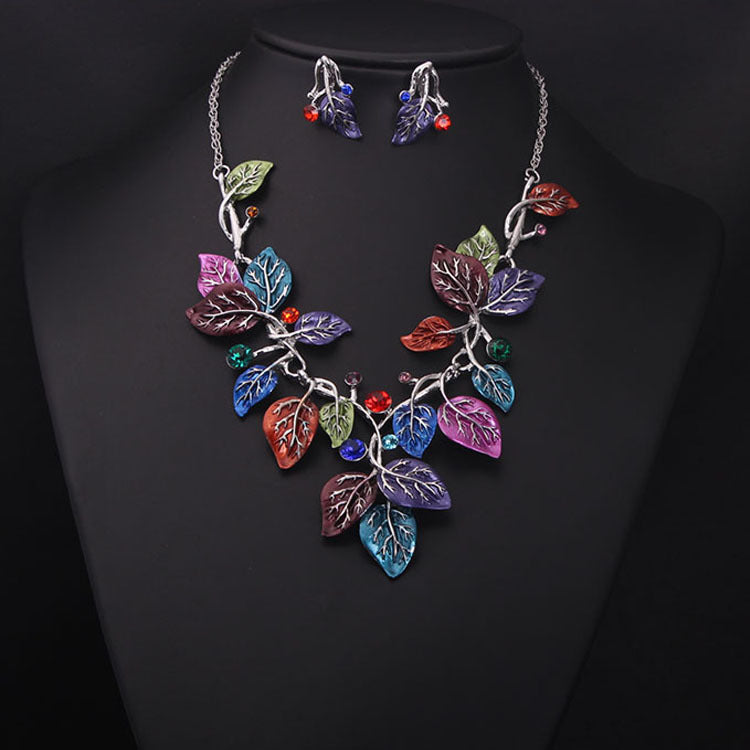 Color leaves, short clavicle necklace Set