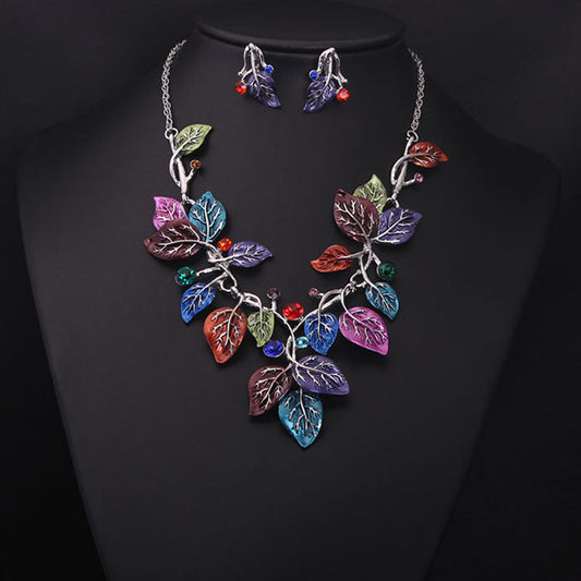 Color leaves, short clavicle necklace Set
