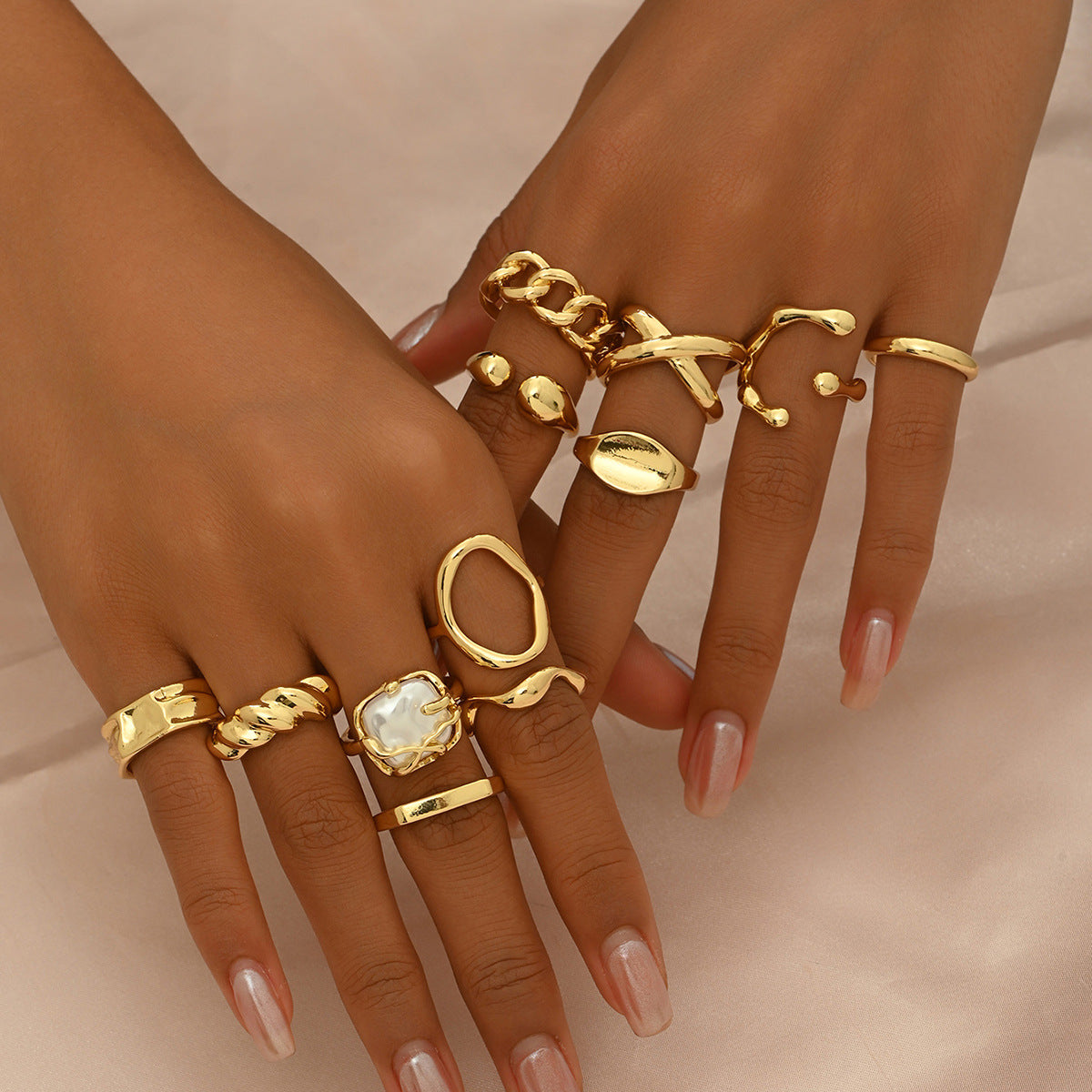Cross-Border European American Ring Set For Women, Adjustable Open Stackable Rings, Unique Geometric Niche Design Premium Hand Jewelry