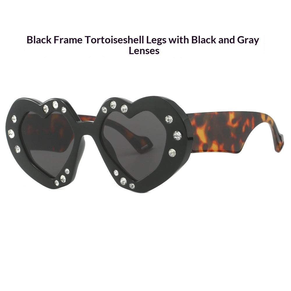 Diamond-Encrusted Heart-Shaped Sunglasses