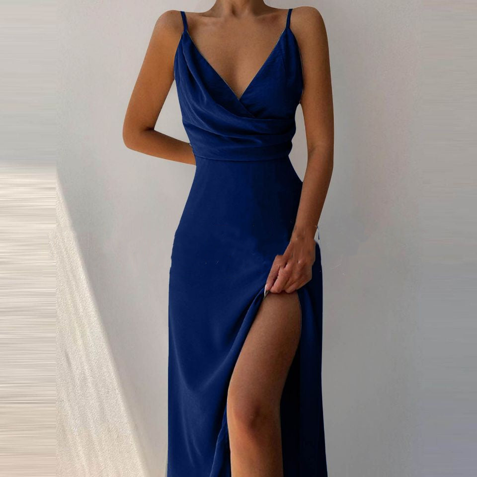 V-neck Slit Sling Suspender Dress