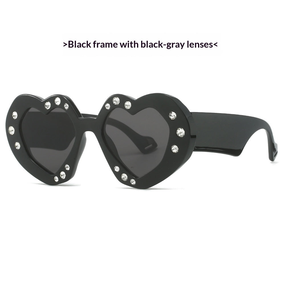 Diamond-Encrusted Heart-Shaped Sunglasses