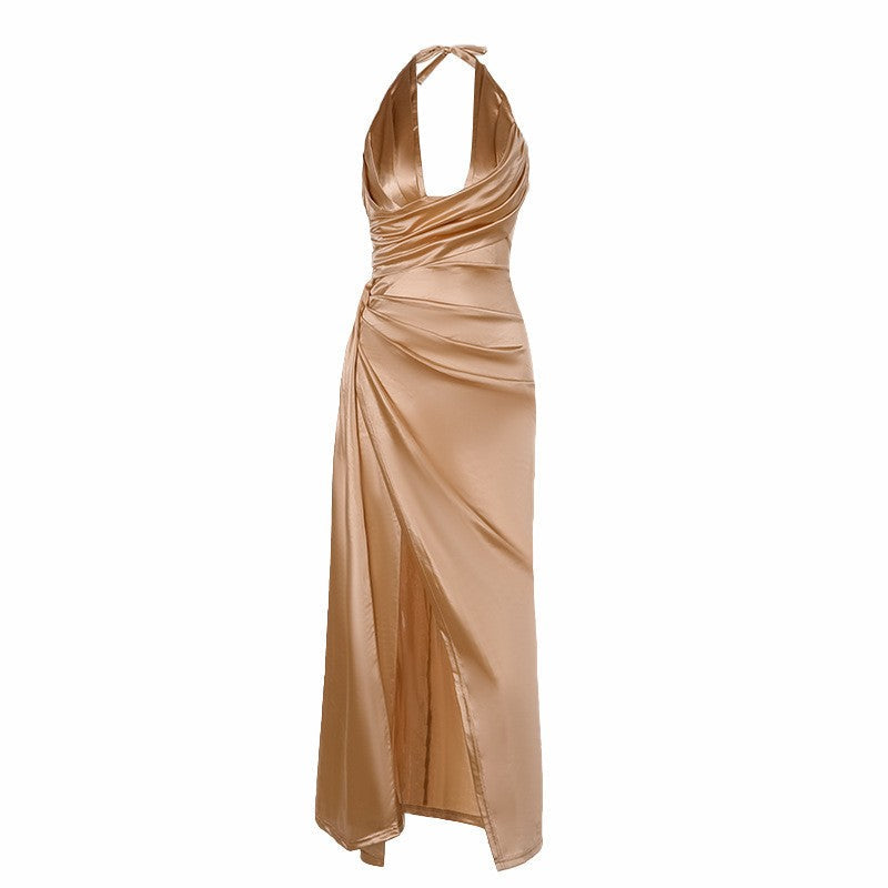 Deep V Gathered Neck Party Cocktail Dress