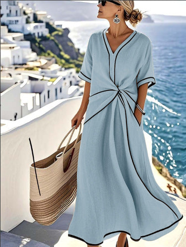 Beach Vacation Short-sleeved Maxi Dress