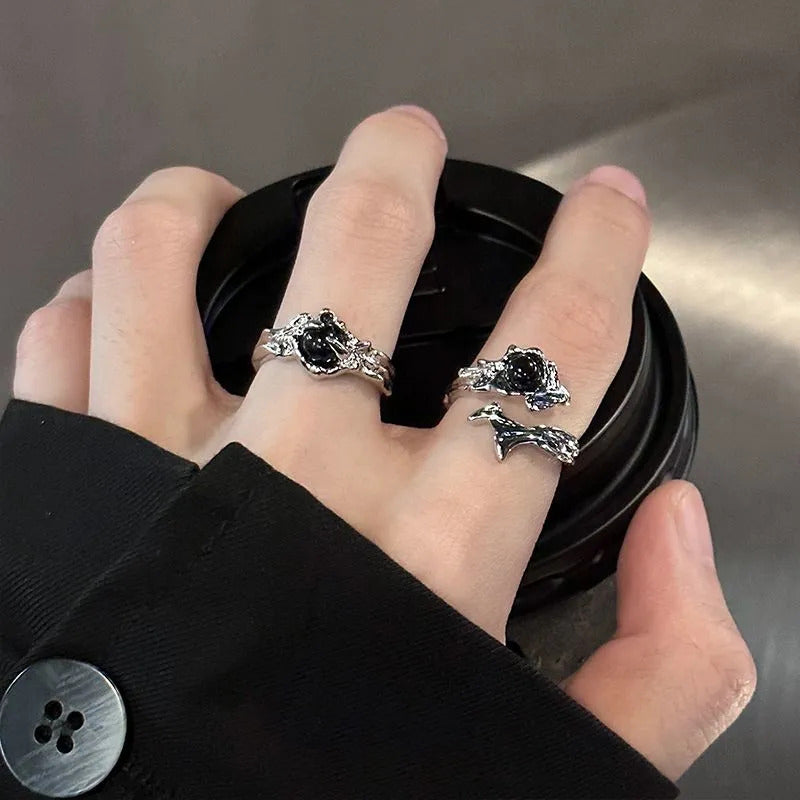 1pc Irregular Lava Black Stone Split Open Matching Rings, Dark Indie Aesthetic Style, For Men Women Street Daily Wear & Couple Valentine Gifts