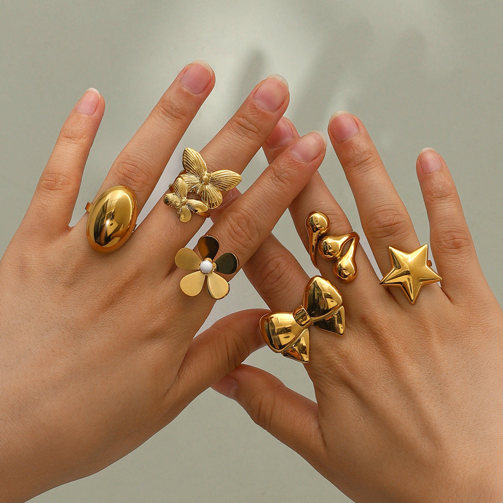 Five Petal Flower Bow Ring