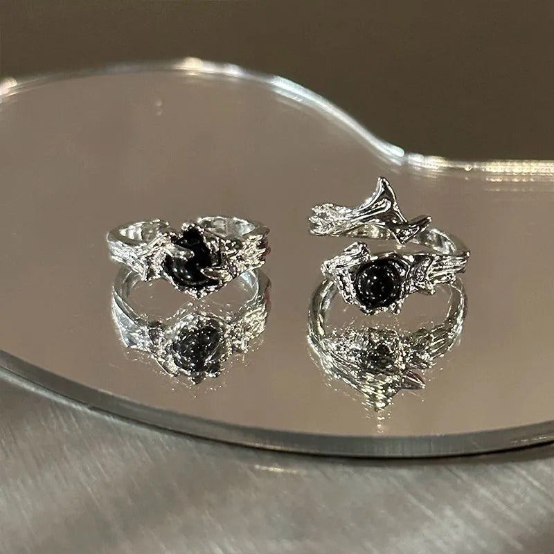 1pc Irregular Lava Black Stone Split Open Matching Rings, Dark Indie Aesthetic Style, For Men Women Street Daily Wear & Couple Valentine Gifts