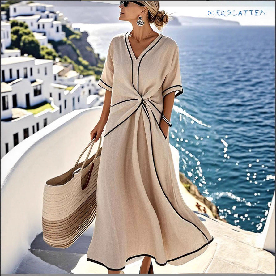 Beach Vacation Short-sleeved Maxi Dress