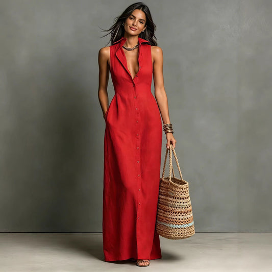 Trinopy Casual Cotton Linen Dress