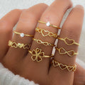 Gold Color Heart Rings 9pcs Set