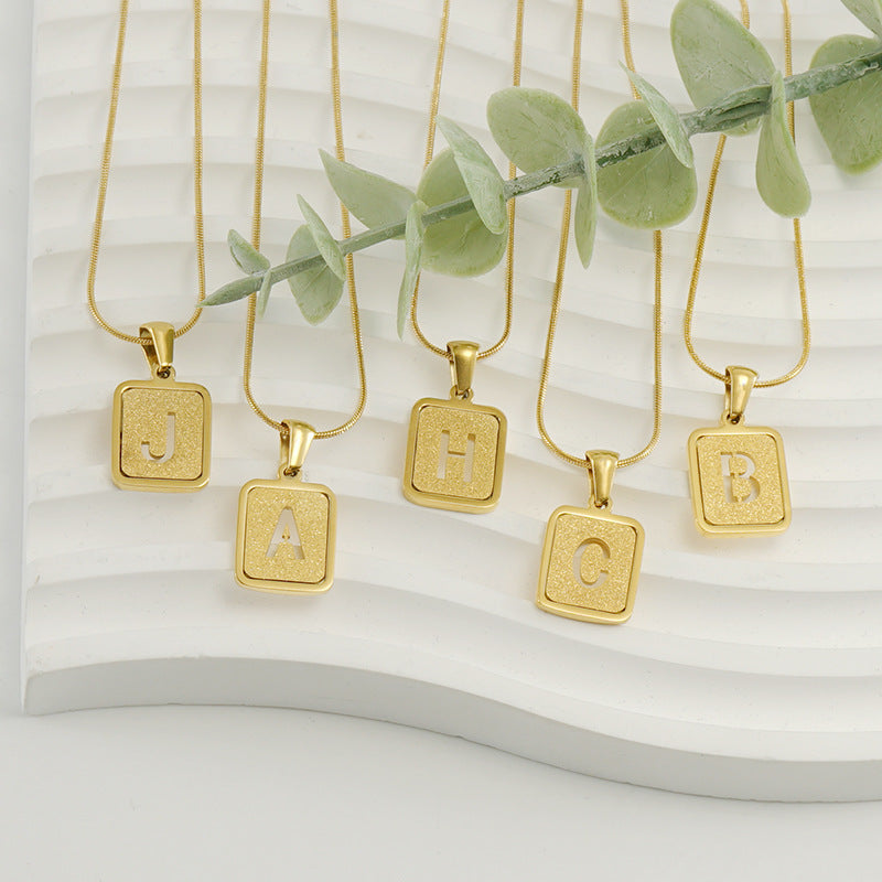 26 Letters Hollow Out Square Necklace