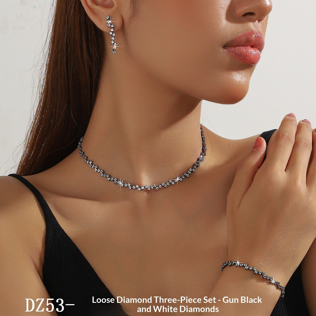 Zircon Necklace Earrings And Bracelet Setthree-piece Set