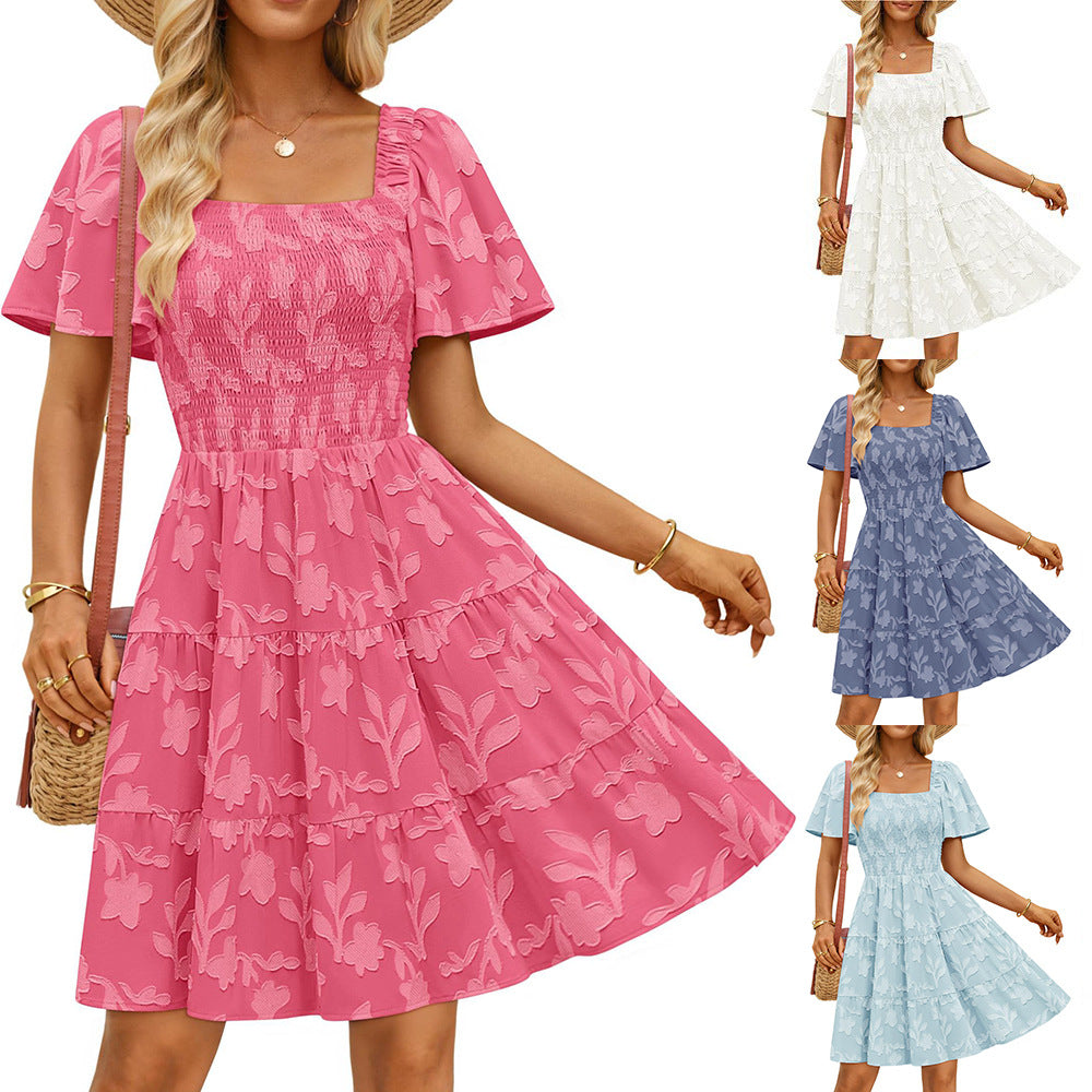 Square-neck Flowy Floral Dress