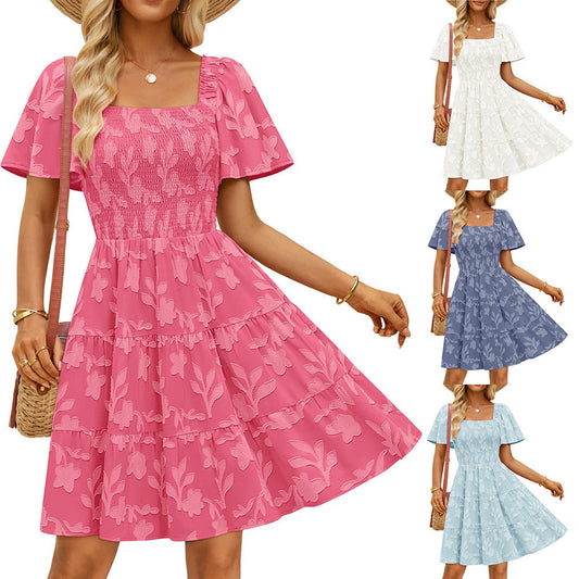 Square-neck Flowy Floral Dress