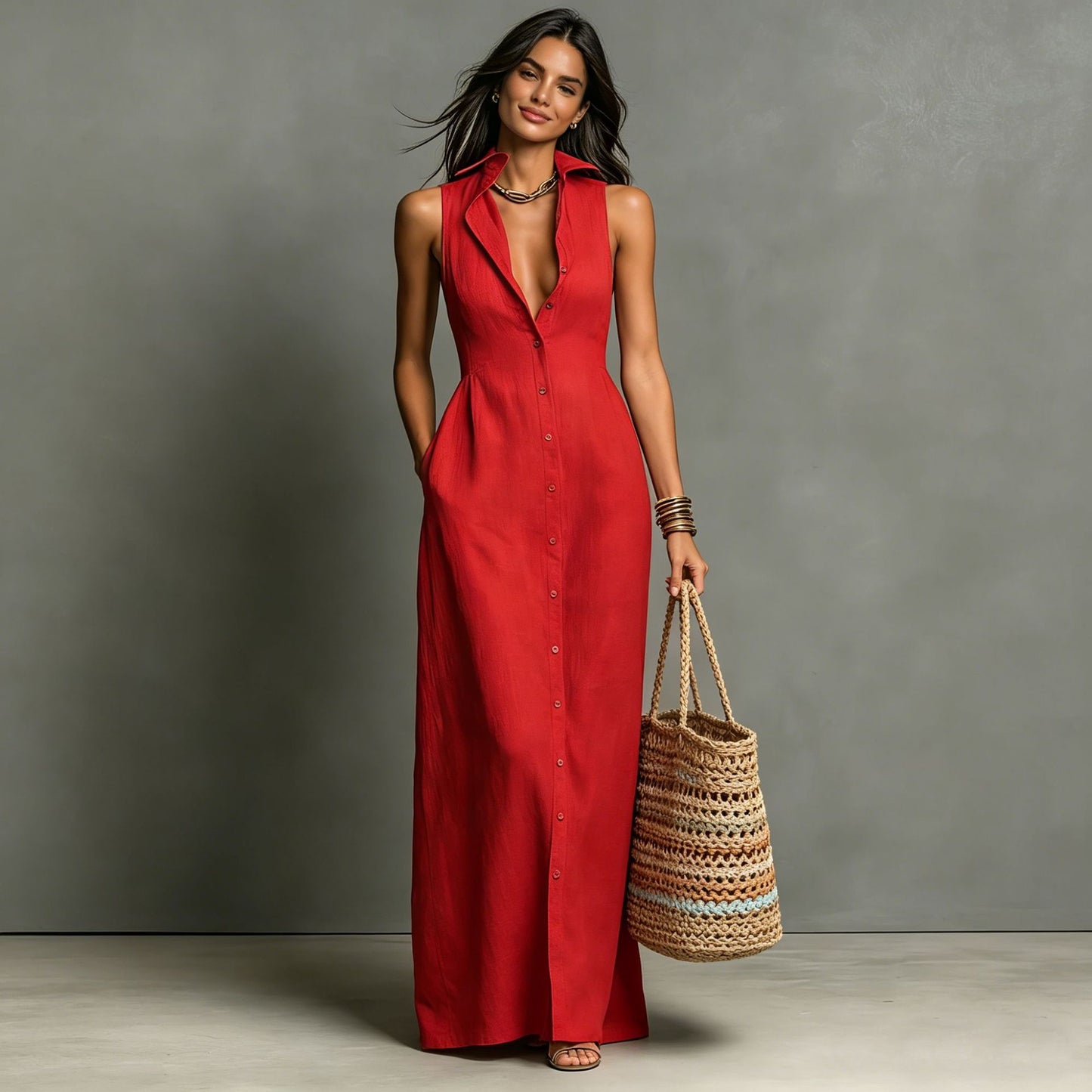 Trinopy Casual Cotton Linen Dress