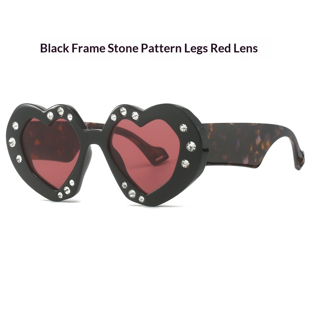 Diamond-Encrusted Heart-Shaped Sunglasses