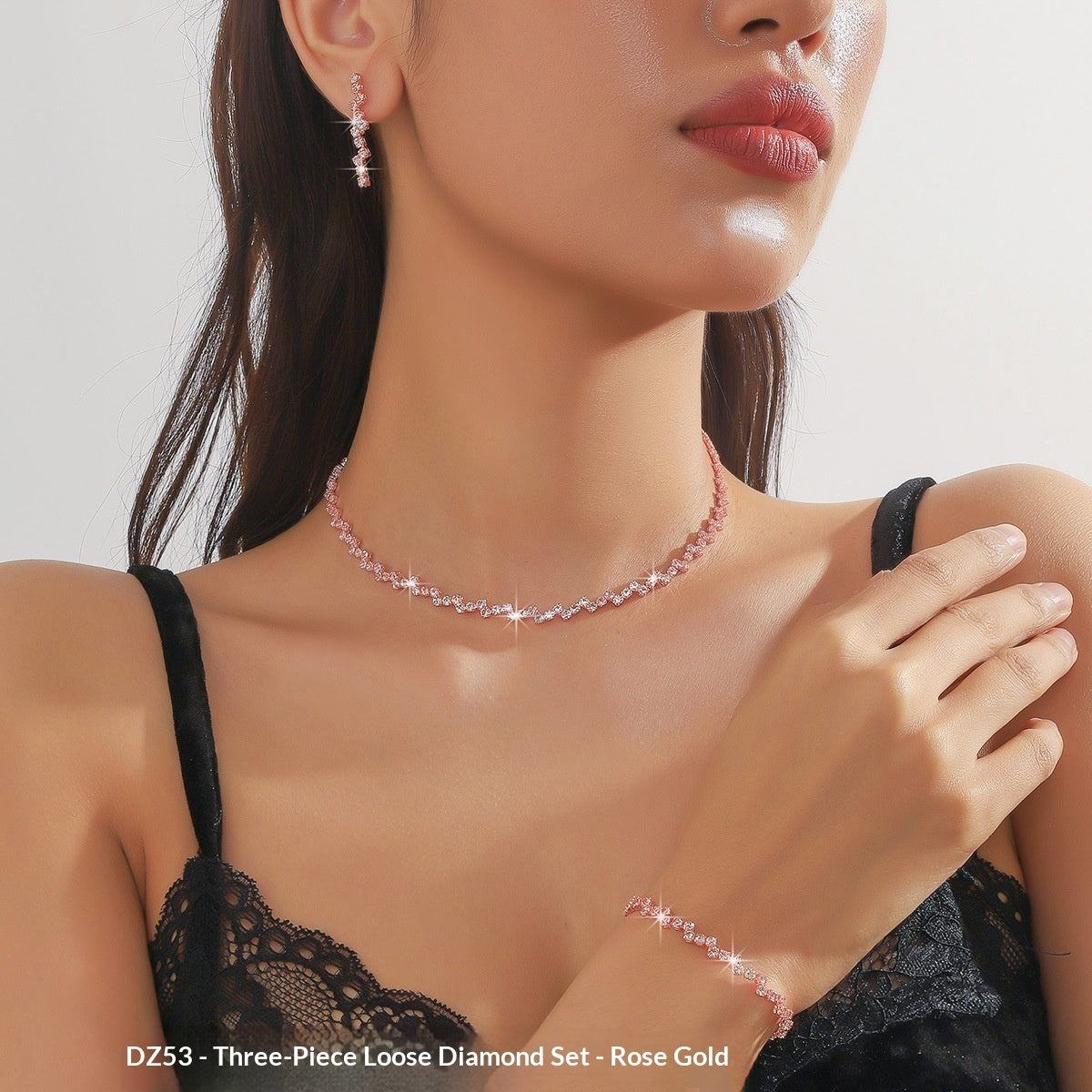 Zircon Necklace Earrings And Bracelet Setthree-piece Set