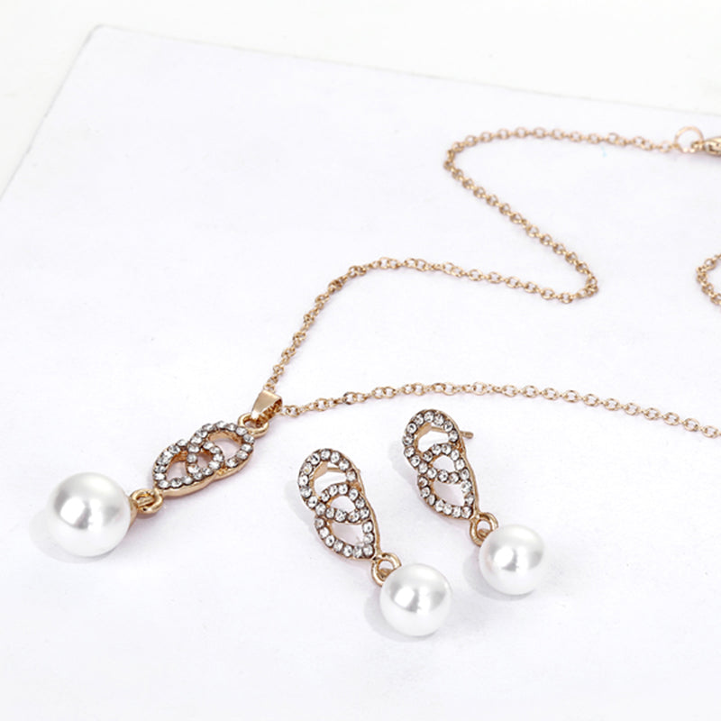 Double ring pearl necklace set