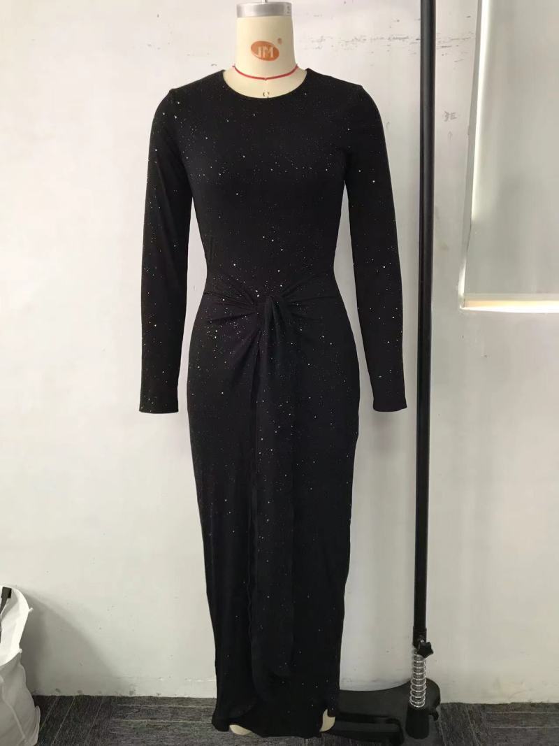 A Crew Neck Elegant Long-sleeve Dress