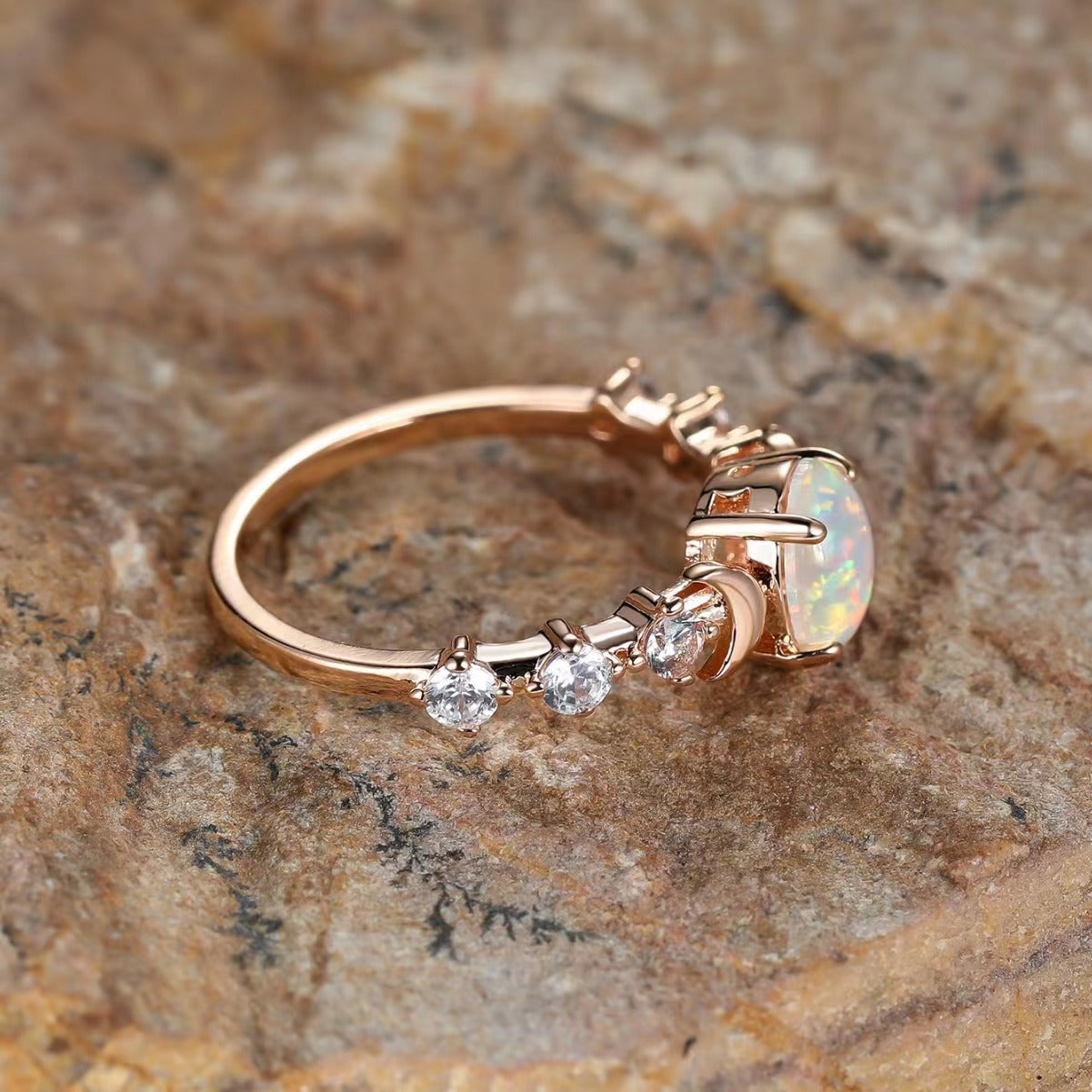 Opal Moon Ring