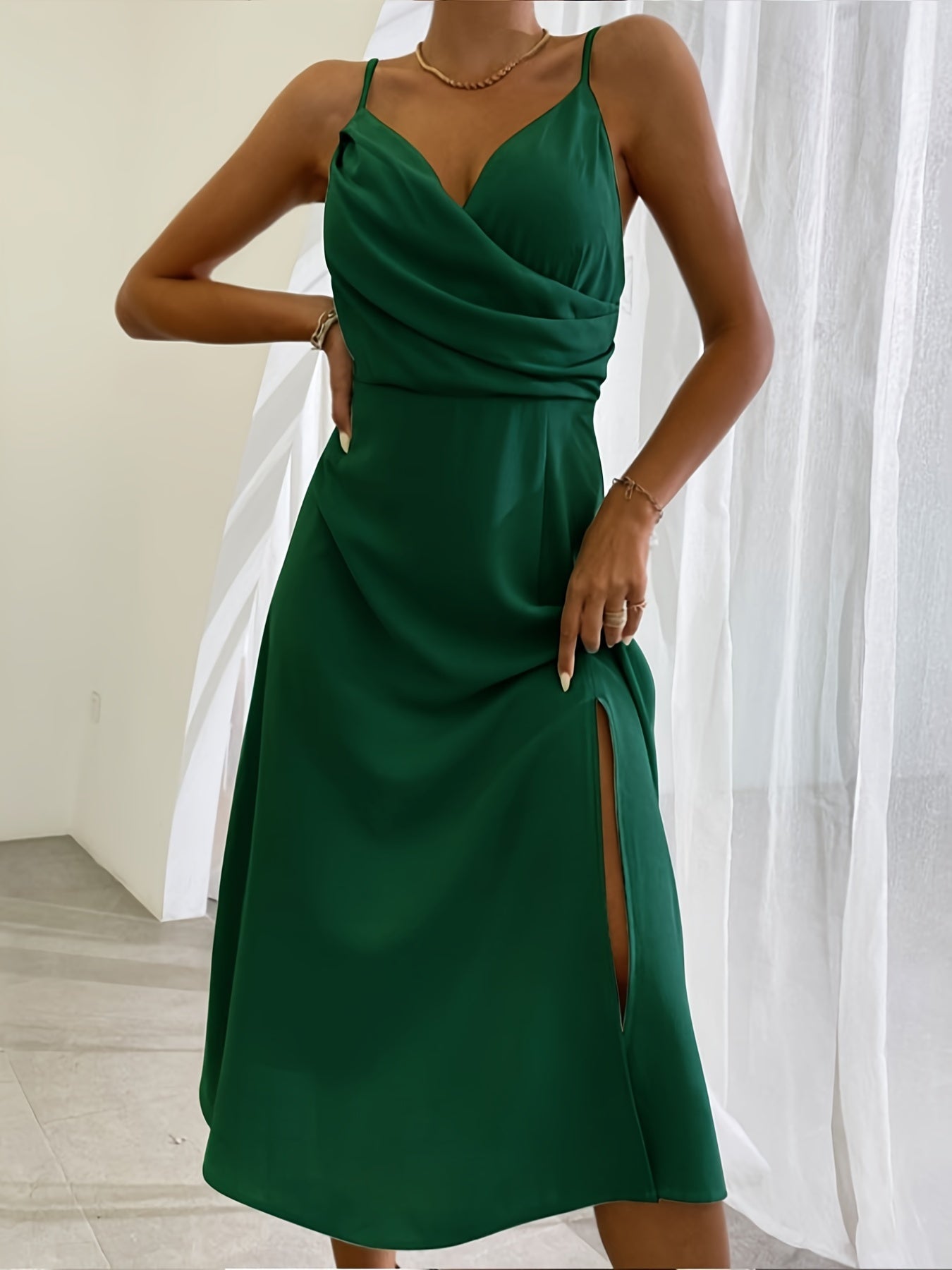 V-neck Slit Sling Suspender Dress