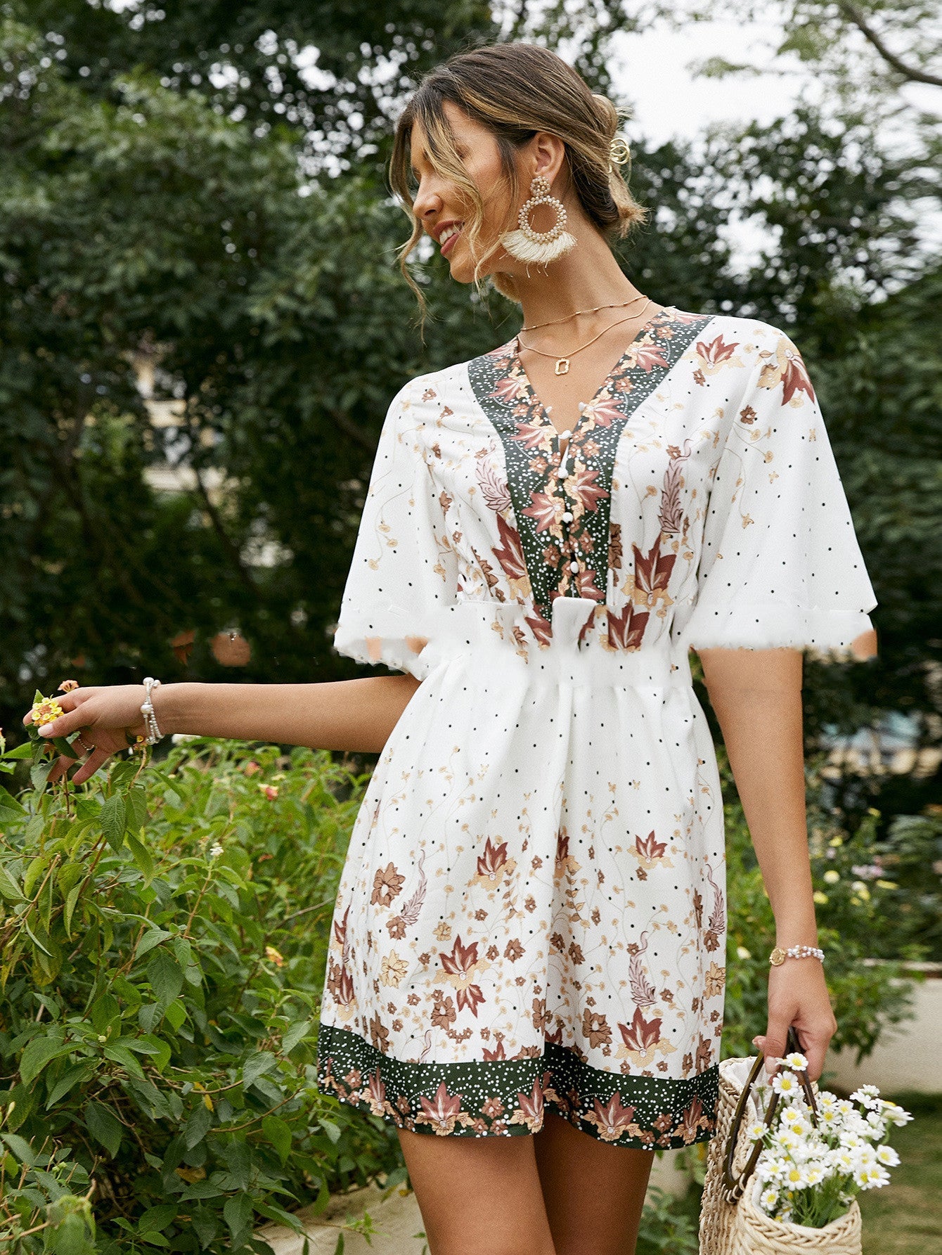 White Ethnic Style Pullover High Waist Skirt