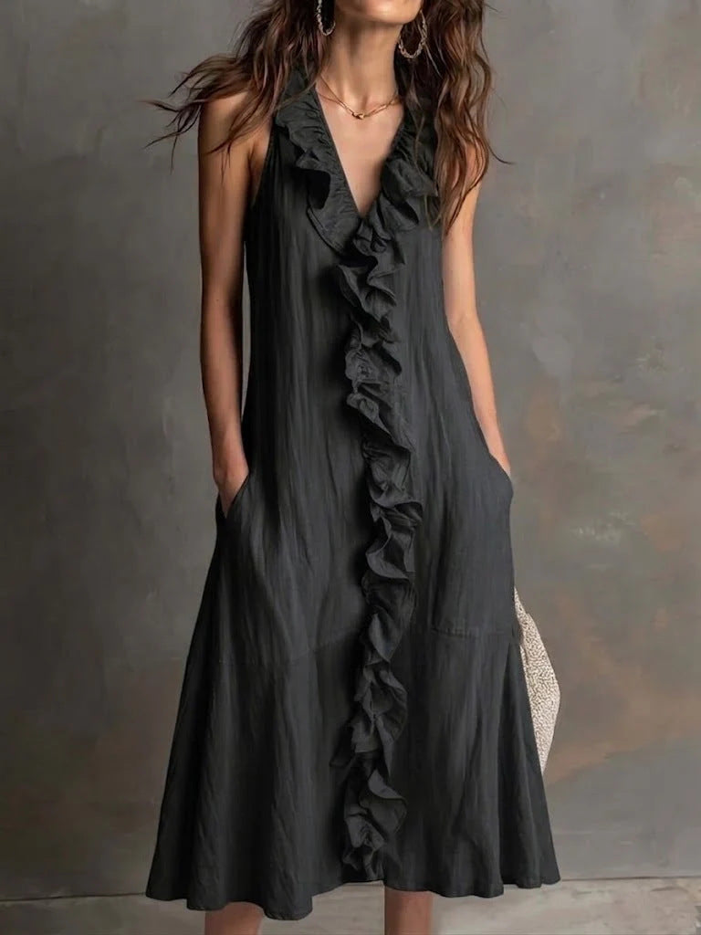 Cotton-Linen V-Neck Maxi Dress