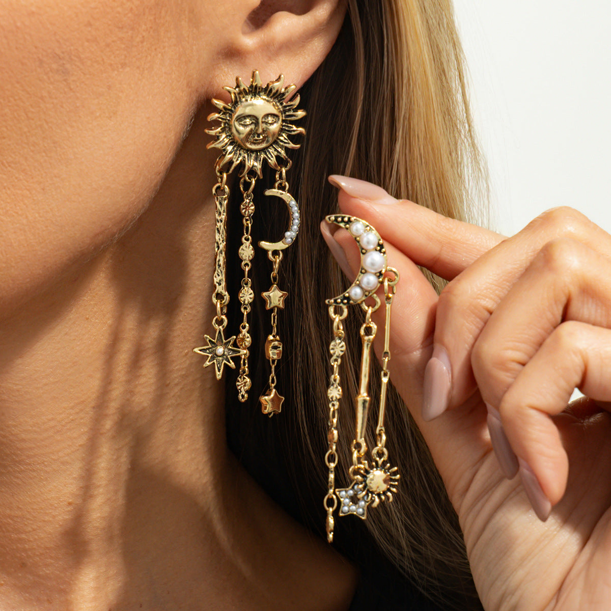 Hollow Floral Encrusted Long Tassel Earrings
