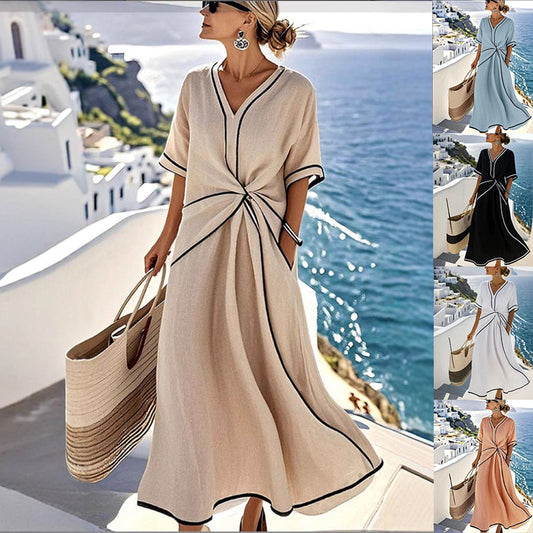 Beach Vacation Short-sleeved Maxi Dress