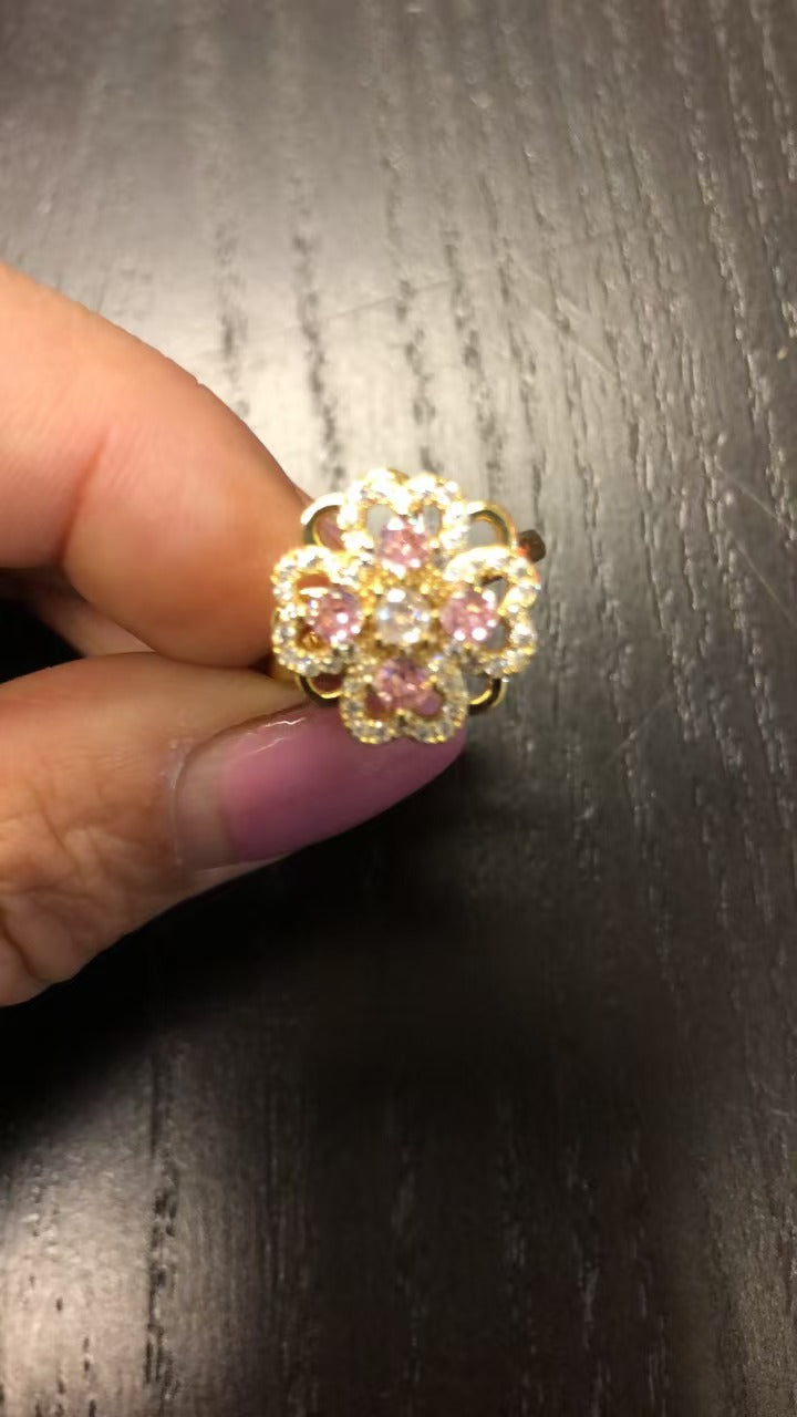 Golden Clover Rotate Rings For Women,Zircon Stainless Steel Open Adjustable Ring Golden Gift Jewelry