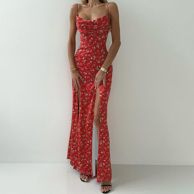 High Waist Slit Off-neck Dress