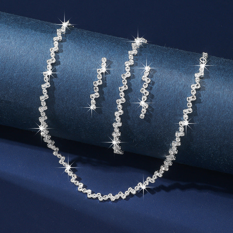 Zircon Necklace Earrings And Bracelet Setthree-piece Set