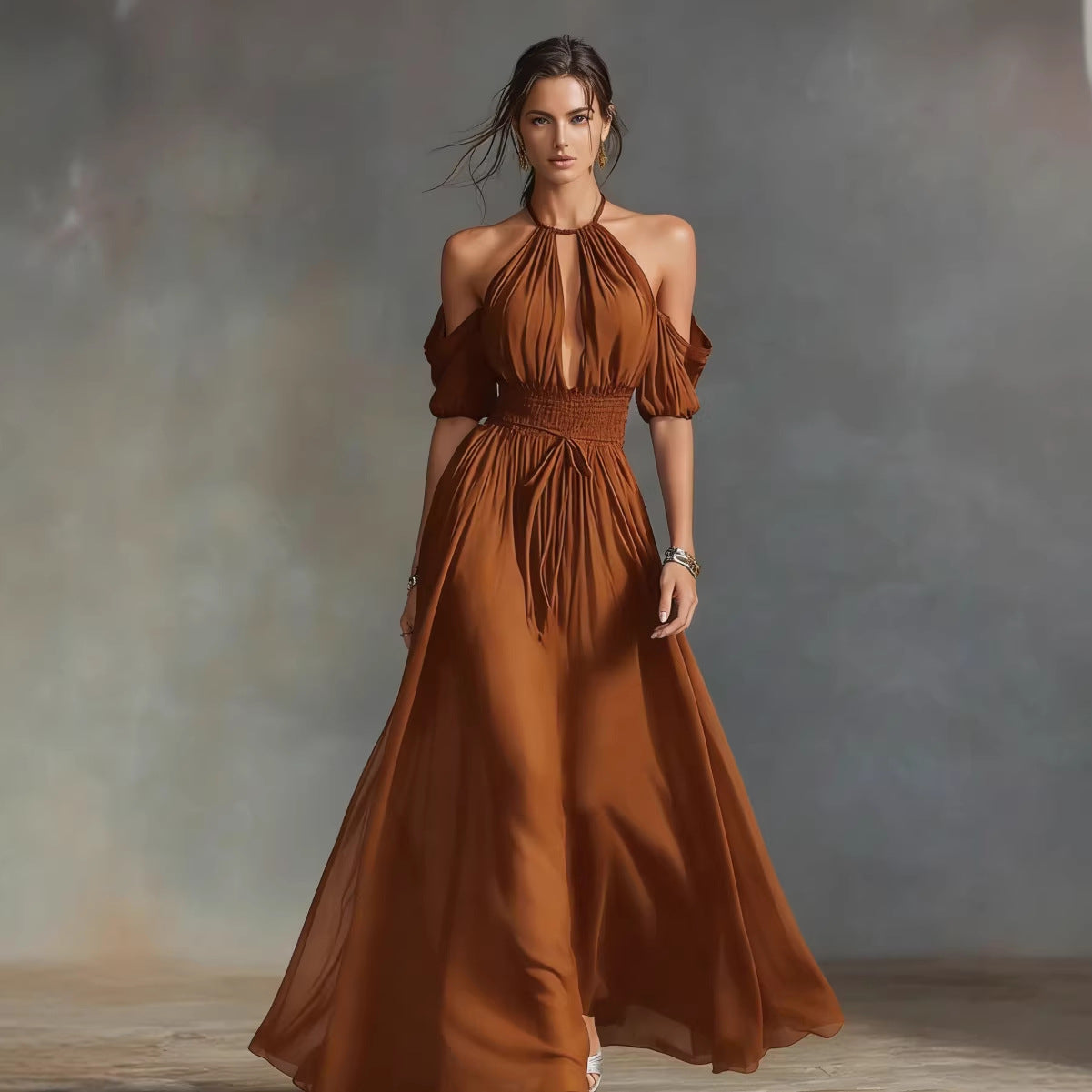Solid-Colored Halter Maxi Dress