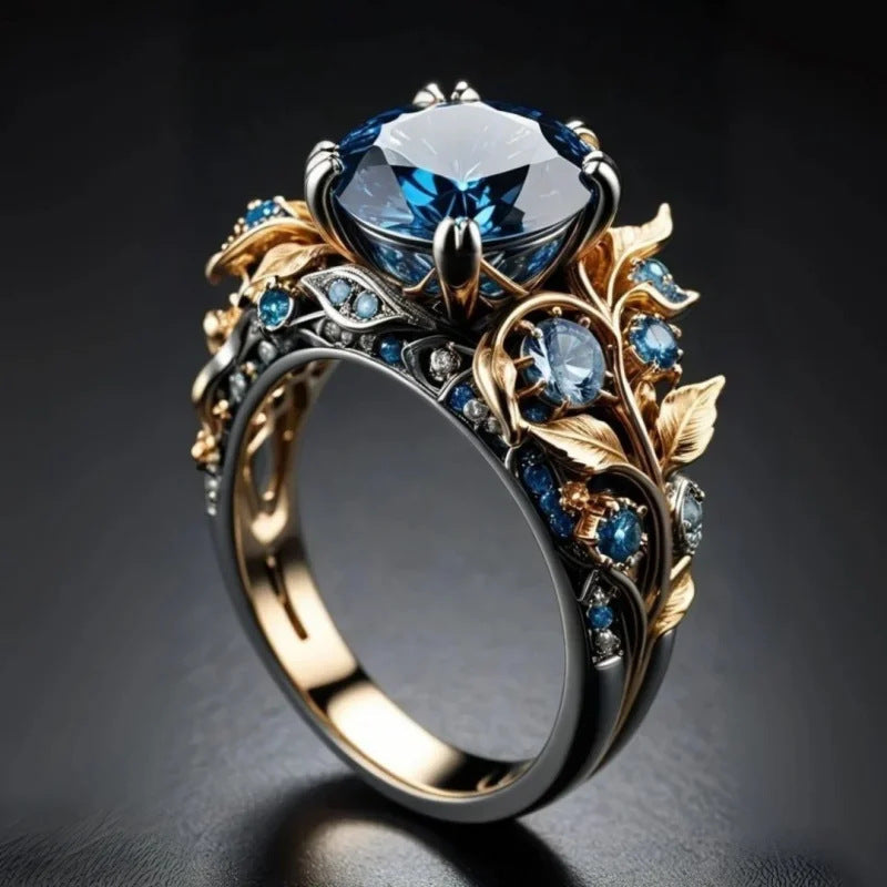 Vintage Two-Tone Ring With Sapphire Inlay