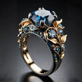 Vintage Two-Tone Ring With Sapphire Inlay