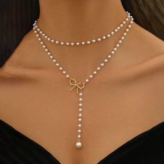 Bow-knot Clavicle-length Tassel Necklace