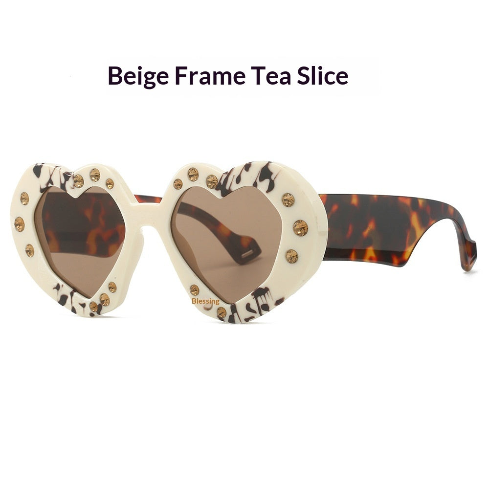 Diamond-Encrusted Heart-Shaped Sunglasses