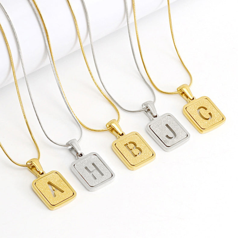 26 Letters Hollow Out Square Necklace