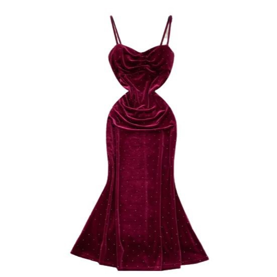 Socialite Pleated Waist Tight Suspender Dress